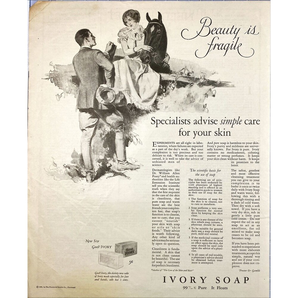 Ivory Soap "Specialists advise simple care for your skin" Vintage Print Ad 1925